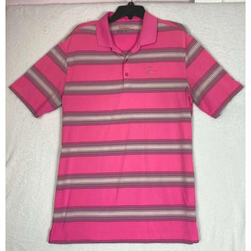 Nike Golf Tour Performance Dri-Fit Pink Striped Short Sleeve Polo Shirt‎ Men's M